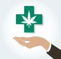 hand som håller cannabisterapi medicinsk och hälsovård ikon vektor