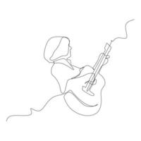 einzelne fortlaufende Linienzeichnung eines Musikers, der Akustikgitarre spielt - moderne Vektorgrafik mit einzeiligem Zeichnen vektor