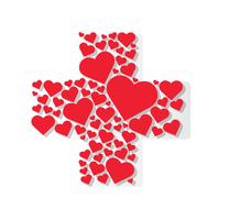 Herzen in der medizinischen Kreuzform Krankenhaus Symbol Vektor