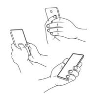 hand som håller smartphone doodle handritad vektorillustration vektor