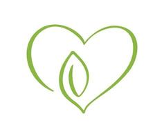 grünes Vektorsymbol Herzform und Blatt. kann für ökologisches, veganes Kräutergesundheits- oder Naturpflegekonzept verwendet werden, Bio-Logo-Design vektor