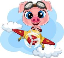 karikaturbabyschwein, das ein flugzeug betreibt vektor