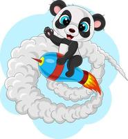 tecknad baby panda rider raket vektor