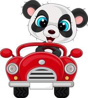 Cartoon-Baby-Panda, der rotes Auto fährt vektor