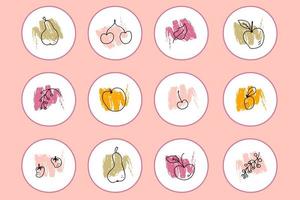 Story-Highlight-Icons Set aus Doodle-Obst-Elementen. vektor