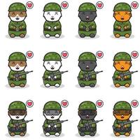 vektor illustration av leende katter med soldat kostym.