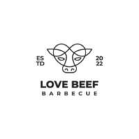 Love Beef Barbecue Logo Design Vektorlinie Monoline für BBQ-Café-Restaurant vektor