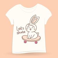 kawaii bunny kanin på skateboard för t-shirt vektor