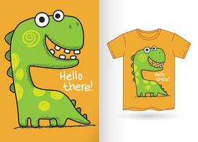 süßer handgezeichneter dino für t-shirt vektor