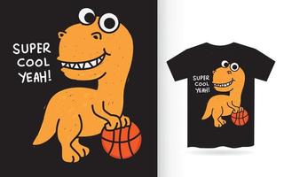 handritad dino spelar basket illustration för t-shirt tryck vektor