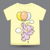 söt elefant med ballong handritad för t-shirt vektor