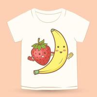niedlicher erdbeer- und bananen-cartoon für t-shirt vektor