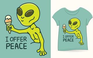 alien mit eiscreme-old-school-illustration für t-shirt vektor