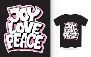 glädje kärlek fred hand bokstäver för t-shirt vektor