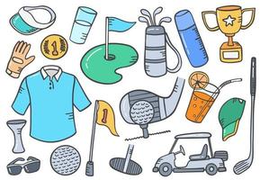 handgezeichnete set-sammlungen des golfsport-doodles mit flachem umrissstil vektor