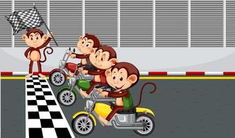 Rennstreckenszene mit Affen auf Motorrädern
