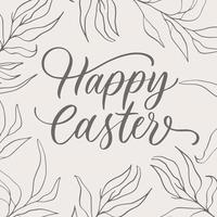Frohe Ostern. Schriftzug mit Swooshes und Blättern. Design für Feiertagsgrußkarte und Einladung zum fröhlichen Ostertag. vektor