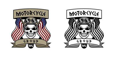 motorcykel grupp logotyp med mänskligt skalle huvud design illustration vektor