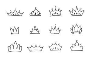 söt doodle uppsättning prinsesskrona element. handritad vektorillustration. födelsedag, nyårsbröllop element för gratulationskort, affischer, klistermärken dekoration dekor. vektor