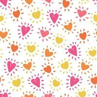 Nahtloser Valentinstag-Musterhintergrund mit gemischtem Herzen wie eine sonnige Valentinskarte vektor