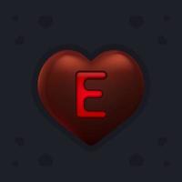 realistiskt mörkt chokladhjärta med marmelad bokstaven e inuti. alla hjärtans dag dekoration element för design banner, kort eller någon reklam vektor