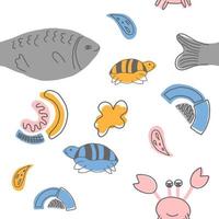 vektor söta sömlösa mönster med marina djur. skandinaviska motiv. barntryck. handritad illustration.