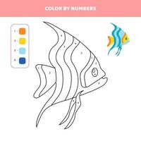 Färben Sie Cartoon-Fische nach Zahlen. Spiel für Kinder. vektor