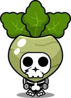 Vektor Zeichentrickfigur Maskottchen Kostüm menschlicher Schädel Gemüse niedlich Kohlrabi