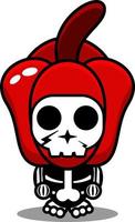Vektor Zeichentrickfigur Maskottchen Kostüm menschlicher Schädel Gemüse süße rote Paprika
