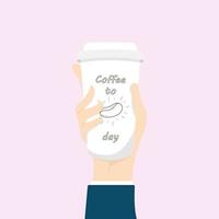 vektor hand form design, mänsklig hand som håller kaffe takeaway kopp, starta upp kaffe i dag.