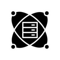 wissenschaftliches Data-Mining-Symbol mit schwarzer Glyphe. Datensatz von Forschungsarbeiten. virtuellen Server zu Speicherinformationen. Wissenschaftliche Entwicklung. Schattenbildsymbol auf Leerraum. vektor isolierte illustration