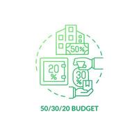 fünfzig dreißig zwanzig Regelbudget grünes Gradientenkonzept-Symbol. finanzplanung abstrakte idee dünne linie illustration. isolierte Umrisszeichnung. Roboto-Medium, unzählige pro-fette Schriftarten verwendet vektor