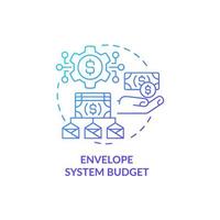 Symbol für das Konzept des blauen Farbverlaufs für das Budget des Umschlagsystems. Unternehmensbudgetierung Ansatz abstrakte Idee dünne Linie Illustration. isolierte Umrisszeichnung. Roboto-Medium, unzählige pro-fette Schriftarten verwendet vektor