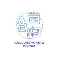 Berechnen Sie das Symbol für das Konzept des blauen Gradienten des monatlichen Umsatzes. Unternehmenseinkommen. Startup-Budgetierung abstrakte Idee dünne Linie Illustration. isolierte Umrisszeichnung. Roboto-Medium, unzählige pro-fette Schriftarten verwendet vektor