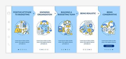 blau-weiße onboarding-vorlage für die unternehmensbudgetierung. finanzielles Projekt. Responsive mobile Website mit linearen Konzeptsymbolen. Webseiten-Komplettlösung 5-Schritt-Bildschirme. lato-fett, normale Schriftarten verwendet vektor