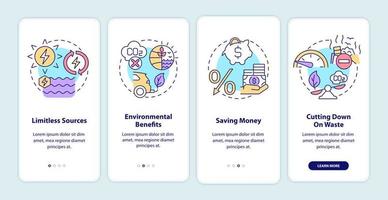 Vorteile erneuerbarer Energien beim Onboarding auf der Seite der mobilen App vektor