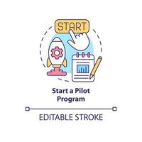 starta en pilotprogramkonceptikon. testa ny teknik. starta ett korttidsprojekt. liten skala experiment abstrakt idé tunn linje illustration. vektor isolerade kontur färgritning. redigerbar linje