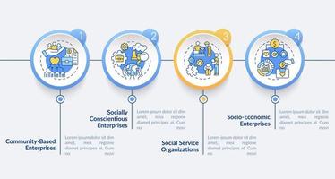 Social Entrepreneurship Focus Vektor Infografik-Vorlage. Designelemente für Präsentationsskizzen. Datenvisualisierung mit 4 Schritten. Info-Diagramm der Prozesszeitachse. Workflow-Layout mit Liniensymbolen