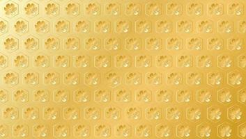 japanische blumen in gold hexagon linie kunst nahtloses designmuster auf goldenem hintergrund vektor