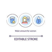 Wassermenge für Frauen-Konzept-Symbol. ausreichende tägliche Wasseraufnahme. Flüssigkeitshaushalt. hydratation abstrakte idee dünne linie illustration. Vektor isolierte Umrissfarbe Zeichnung. editierbarer Strich