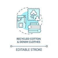 Symbol für das Konzept aus recycelter Baumwolle und Denim-Materialien. Recycling von Müll. natur, umweltschutz abstrakte idee dünne linie illustration. Vektor isolierte Umrissfarbe Zeichnung. editierbarer Strich