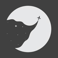 Flugzeug fliegen auf Mond dunkle Nacht Logo Symbol Symbol Vektorgrafik Design Illustration Idee kreativ vektor