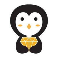 tierischer niedlicher pinguin mit goldlogovektorsymbol-ikonenillustrationsdesign vektor