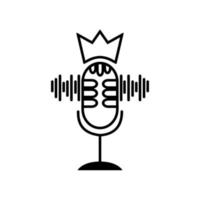 Mikrofon- oder Podcast-Studiomusik mit Symbol für die Designlinie des Kronenlogos vektor