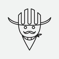 söt linje cowboy med mustasch logotyp design vektor