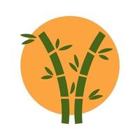 grönt bambu träd med solnedgång logotyp vektor symbol ikon illustration design
