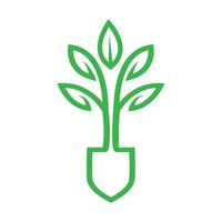 Schaufel und Pflanze Blatt Blumengarten Linie Logo Design Landwirtschaft vektor