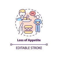 aptit förlust koncept ikon. lunginflammation symptom abstrakt idé tunn linje illustration. magbesvär. anorexia nervosa. Virala infektioner. vektor isolerade kontur färgritning. redigerbar linje