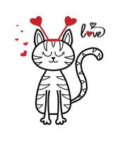 vektorillustration der niedlichen getigerten katze zum valentinstag. valentinstag karte. kinderillustration einer katze im gekritzelstil. vektor