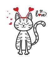 vektor illustration av söt tabby katt för alla hjärtans dag. alla hjärtans dag kort. barns illustration av en katt i doodle stil.